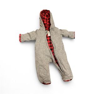Baby Boy Girl Warm Hooded Jumpsuit – Gray/Red Plaid